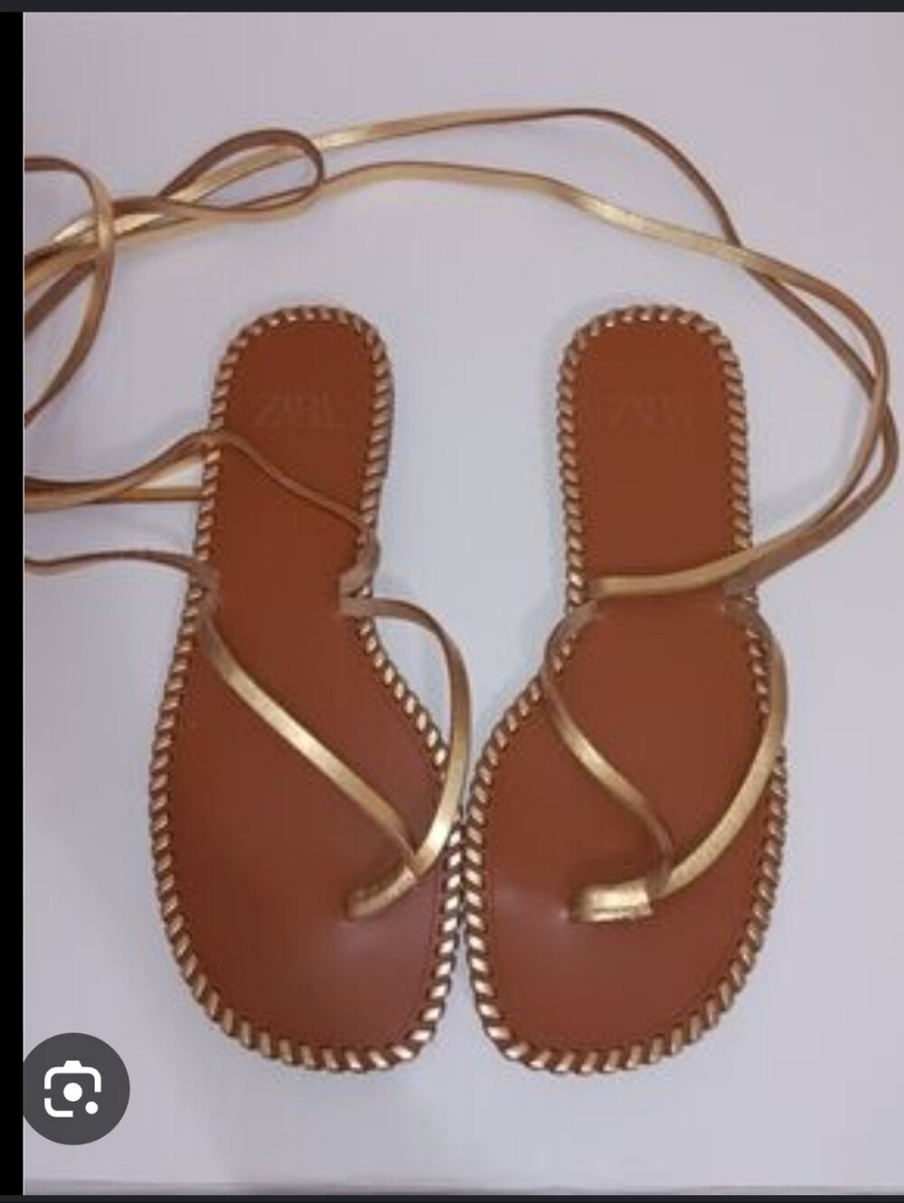 Zara Leather Gold  Leather Lace-Up Sandals